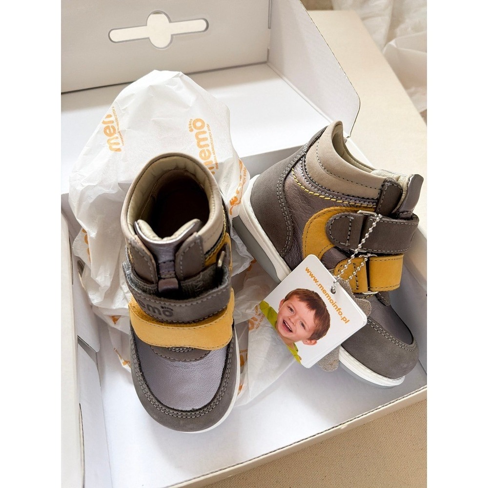 Memo Orthopedic Corrective Kids Boots Grey Yellow Leather EU 24 Diagnostic Sole - Picture 1 of 6
